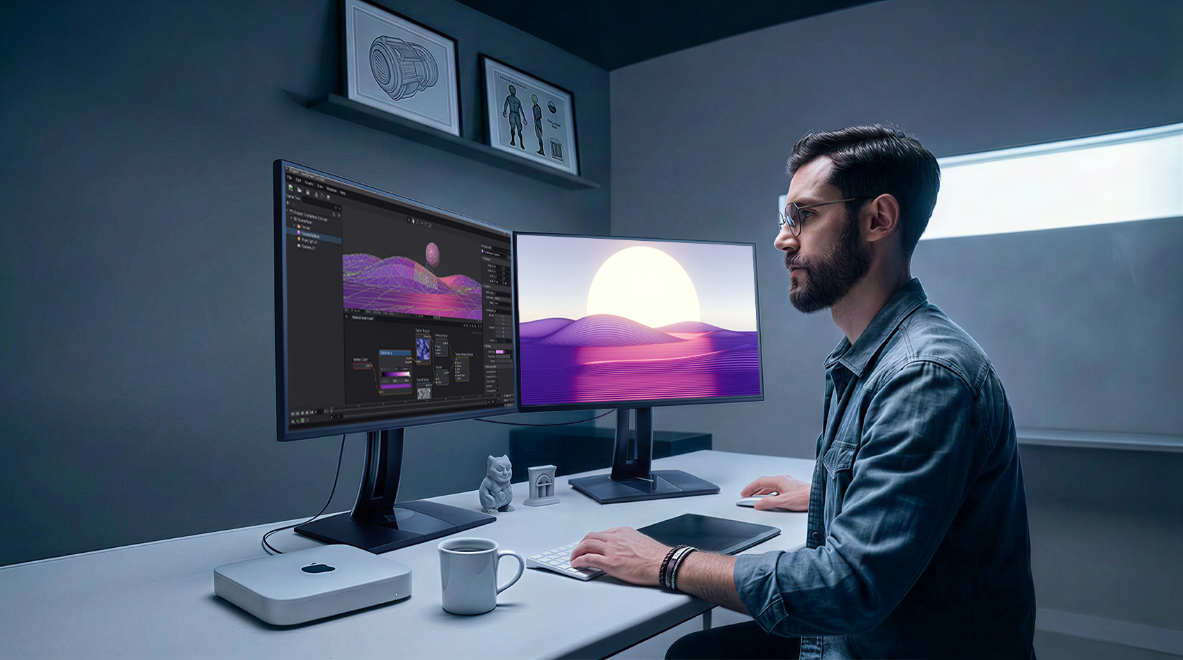 Dual monitor setup using daisy-chaining of ColorPro VP2768A-2 displays.​