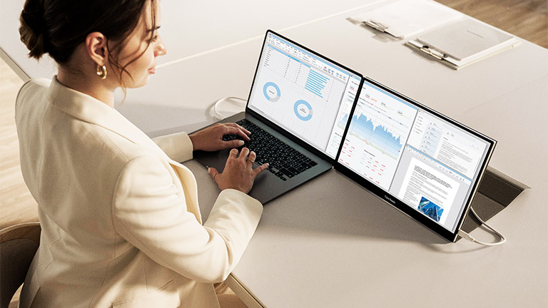 Professional multitasking with portable dual-screen