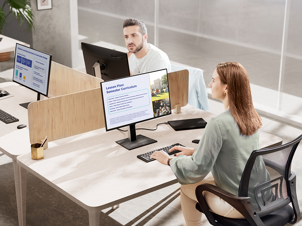 Student in computer lab working on a ViewSonic USB-C monitor