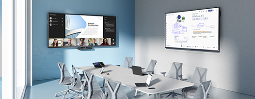 Meeting room equipped with interactive displays