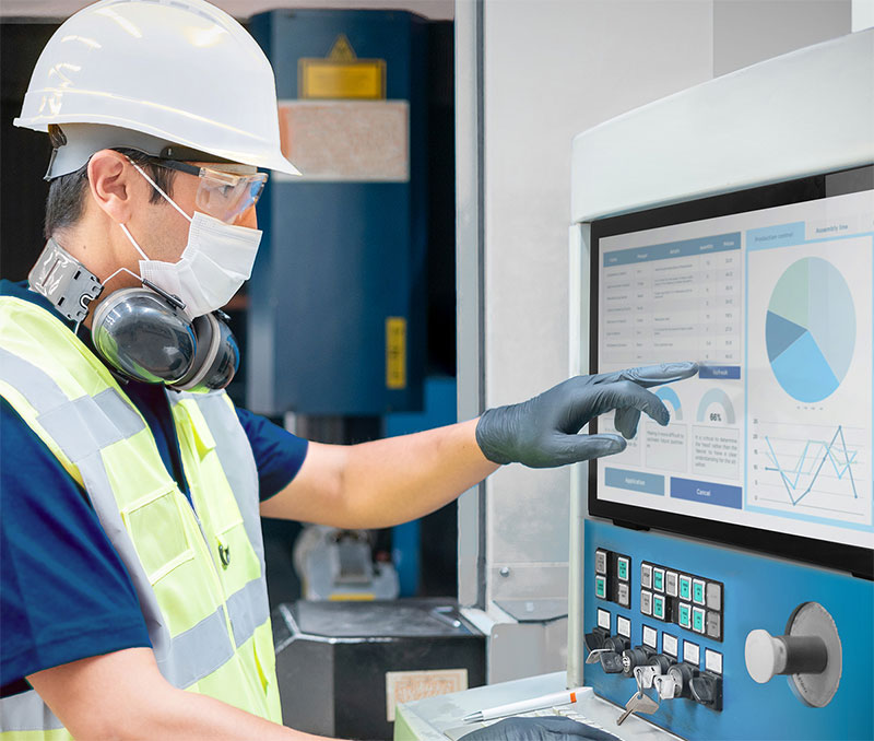 Open frame monitor integrated into CNC equipment on a factory floor