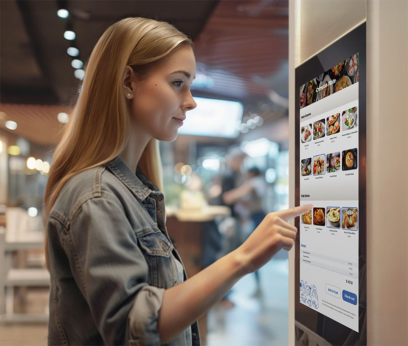 Touchscreen display in a self-checkout retail environment using an open frame monitor