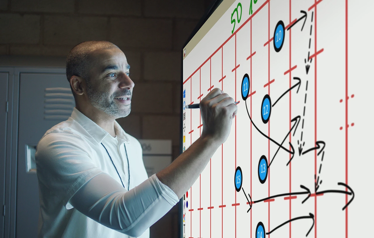 A teacher using myViewBoard software on a ViewBoard interactive display.
