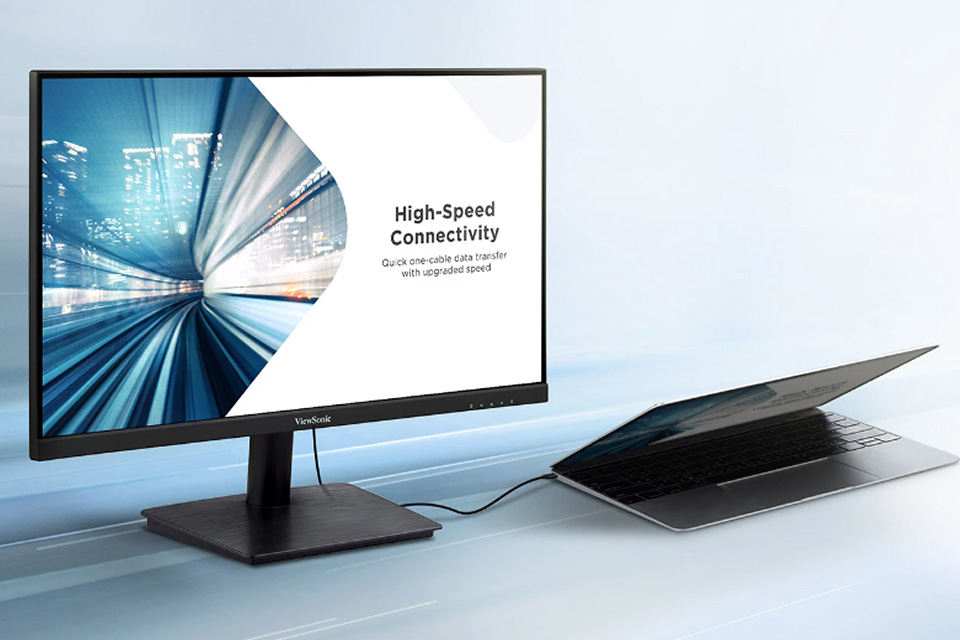 ViewSonic monitor connected to a laptop via USB-C.